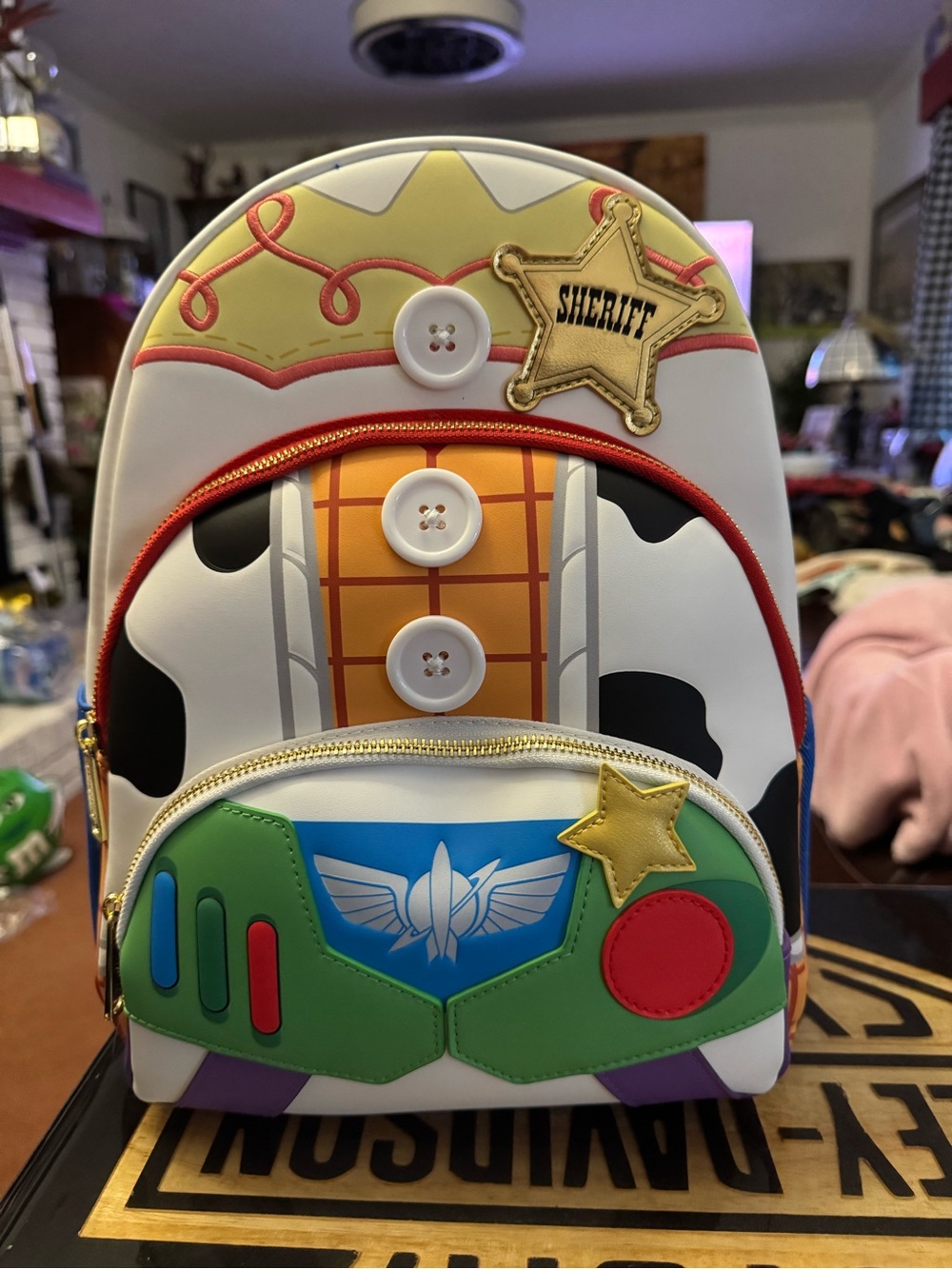 Toy Story Sheriff & Space Ranger Themed Backpack - White Green Yellow